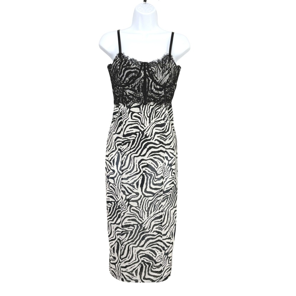 NEW Forever 21 Womens Zebra Print Lace Bustier Midi Dress Large NWT Y2K Mob Wife